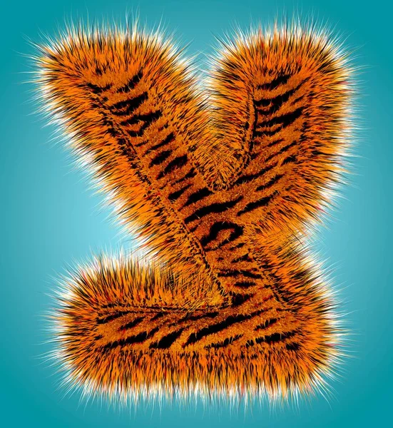 Tiger hebrew alfabeto e número 3D renderização de engraçado fur fonte isolada no fundo azul. Conceito de Halloween. ilustração 3d — Fotografia de Stock