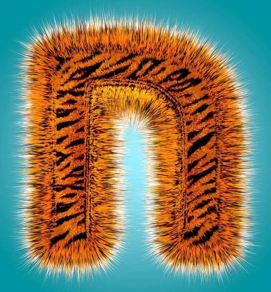 Алфавіт тигра та 3D рендеринг кумедного шрифту хутра ізольовані на синьому фоні. Концепція Хеллоуїна. 3d ілюстрація — стокове фото