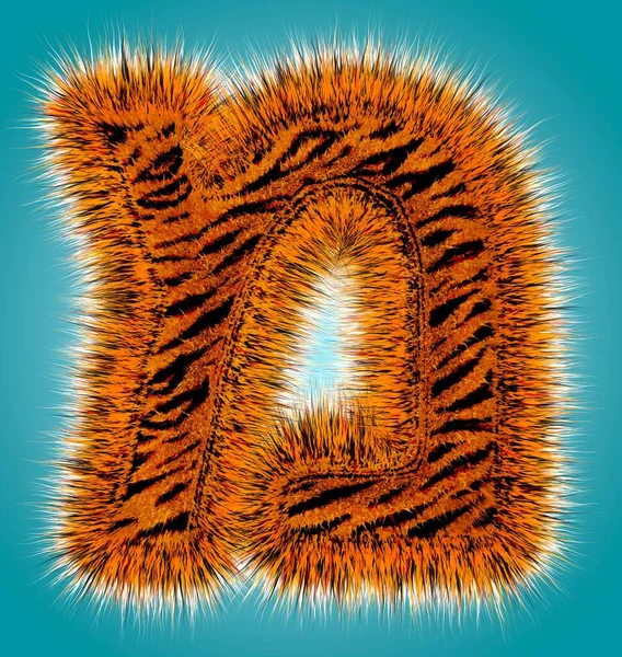 Tiger 3D renderização alfabeto hebraico e número de engraçado fonte fur isolado no fundo azul. Conceito de Halloween — Fotografia de Stock