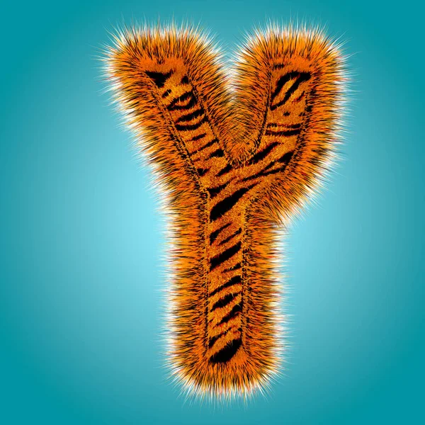 Tiger 3D rendu hébreu alphabet et nombre de polices de fourrure drôle isolé sur fond bleu. Concept Halloween — Photo