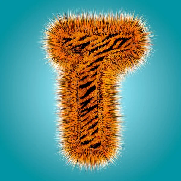 Tiger 3D rendering alfabeto ebraico e numero di carattere pelliccia divertente isolato su sfondo blu. Concetto Halloween — Foto Stock