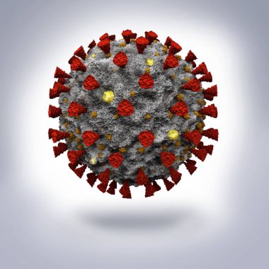 Coronavirus 2019-nCov patojen solunum gribi salgını 3D görüntüleme. Mikroskop virüs hücreleri.