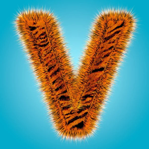 Tigre alphabet anglais et nombre rendu 3D de polices de fourrure drôle isolé sur fond bleu. Concept d'Halloween. Illustration 3d — Photo