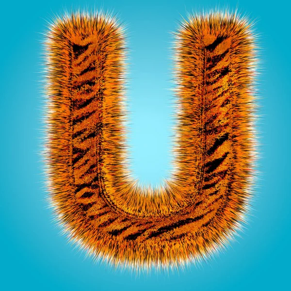 Tiger alfabeto inglese e il numero di rendering 3D di carattere pelliccia divertente isolato su sfondo blu. Concetto Halloween. Illustrazione 3d — Foto Stock