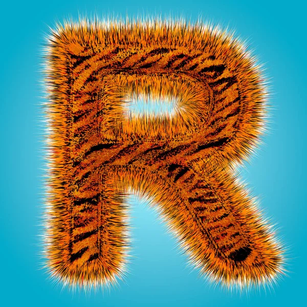Тигриный английский и цифровая 3D-рендеринг смешного мехового шрифта, выделенного на синем фоне. Концепция Хэллоуина. 3d иллюстрация — стоковое фото