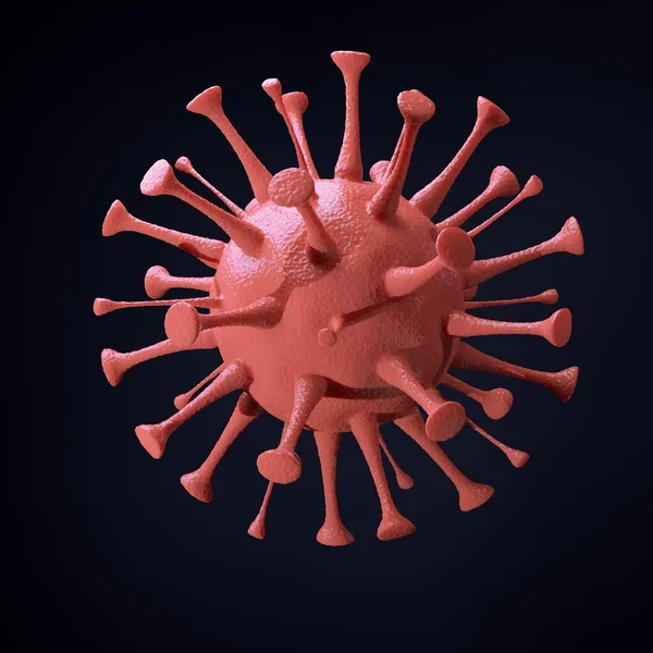 3d renderizado virus rojo aislado sobre fondo negro. Covid-19 concepr modelo 3d. Células respiratorias patógenas — Foto de Stock