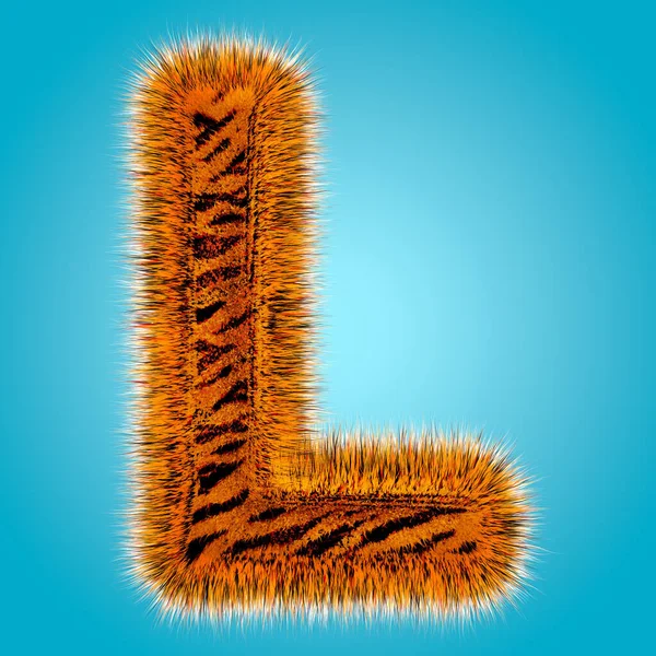 Тигр англійська абетка і номер 3D візуалізація кумедного шрифту хутра ізольовані на синьому фоні. Концепція Хеллоуїна. 3d ілюстрація — стокове фото