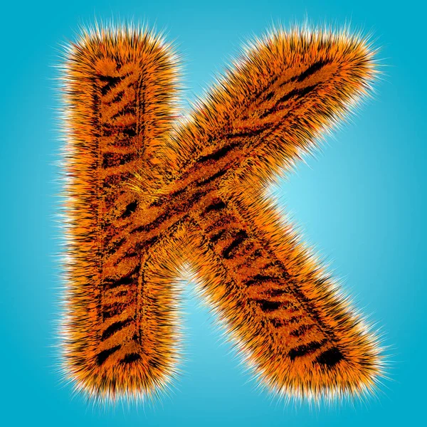 Tigre alphabet anglais et nombre rendu 3D de polices de fourrure drôle isolé sur fond bleu. Concept d'Halloween. Illustration 3d — Photo