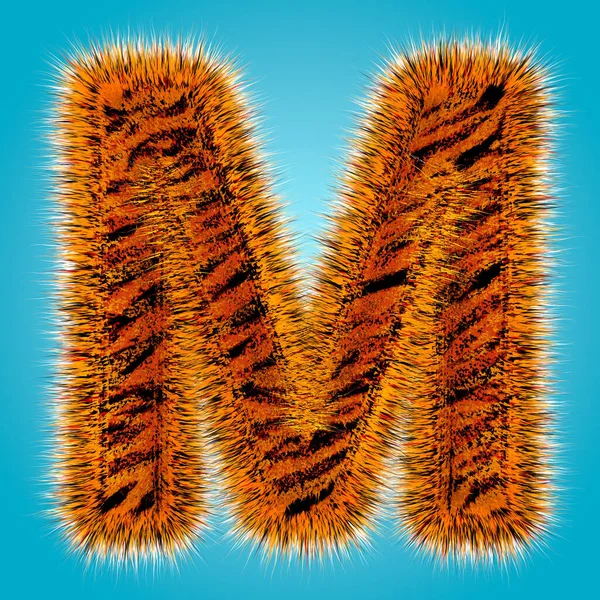 Tiger angielski alfabet i numer 3D renderowania zabawnej czcionki futra izolowane na niebieskim tle. Koncepcja Halloween. Ilustracja 3D — Zdjęcie stockowe