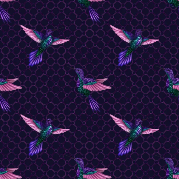 Hummingbird seamless magic photorealistic art pattern. great for fabric, textile, wallpaper, cover. — Stock Photo, Image