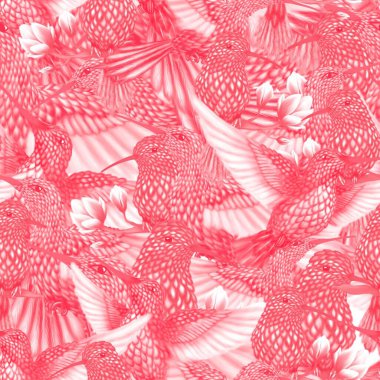 Chininoizerie tarzında sinekkuşu ve yapraklarla kusursuz bir desen. Düğün, duvar kağıdı ve kumaş için harika..