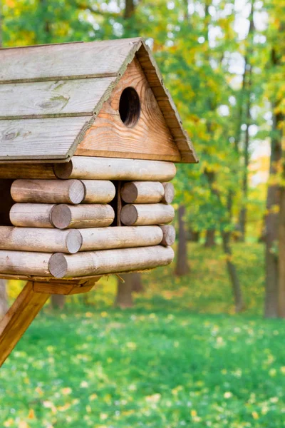 Birdhouse en bois dans un magnifique parc d'automne — Photo