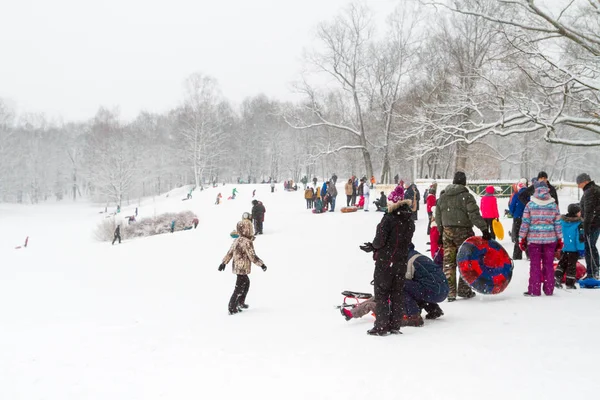 Tepelerin kar ile cheesecakes kızağı ve sno pateni kış eğlence