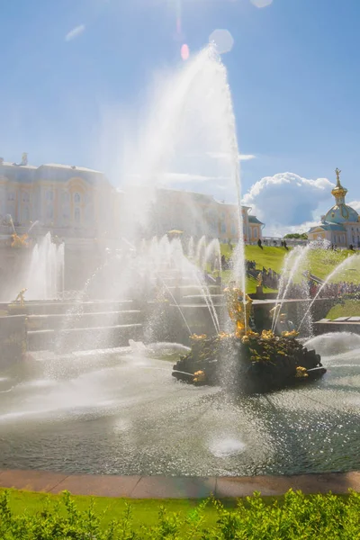 The famous Park of fountains in Peterhof in the summer — Stock Photo, Image