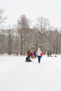 Tepelerin kar ile cheesecakes kızağı ve sno pateni kış eğlence