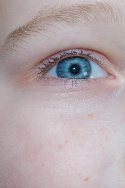 Baby blue beautiful, brooding eyes of a boy — Stock Photo, Image