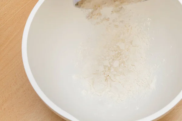 Cooking Dough White Plastic Bowl Home — Stok fotoğraf