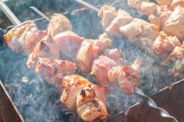 Taze domuz şiş kebap ızgarada şiş kebap yapılır.