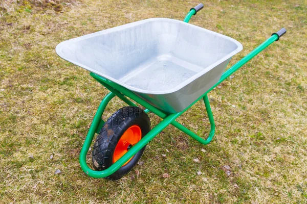 Garden Metal Wheelbarrow Green Reinforced Frame One Wheel Garden — Stock Photo, Image