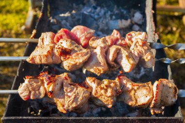 Taze domuz şiş kebap ızgarada şiş kebap yapılır.