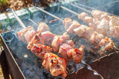 Taze domuz şiş kebap ızgarada şiş kebap yapılır.