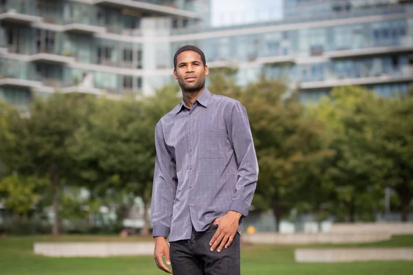 Portrait of young African American man in residential neighborho — Stock Photo, Image