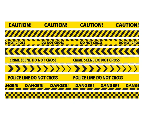 Black Yellow Stripes Police Tape Set Vector Illustration Background — Stock Vector