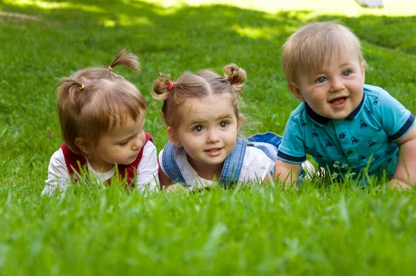 Grupo de crianças pequenas na natureza — Fotografia de Stock