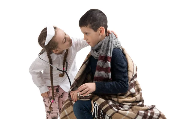 Little girl in nurse costume. Seasonal flu epidemic — Stock Photo, Image