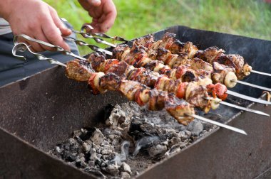 Barbekü doğada pişmiş domuz eti