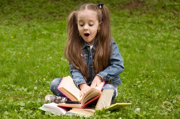 ほとんど女子高生は、自然の本を読んでいます。スマート少し pupi — ストック写真