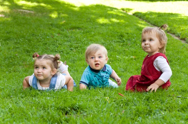 Група маленьких дітей, які проводять час у природі . — стокове фото