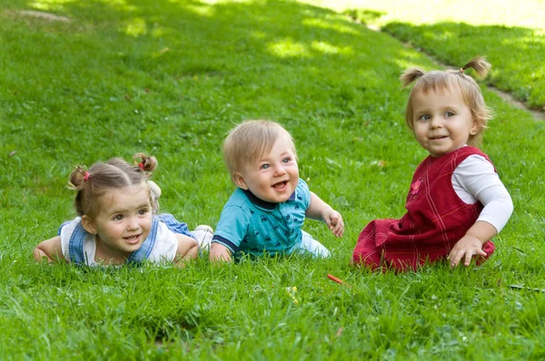 Grupo de niños pequeños que pasan tiempo en la naturaleza . — Foto de Stock