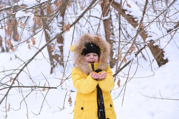 Menina bebendo chá quente no inverno em tempo frio . — Fotografia de Stock