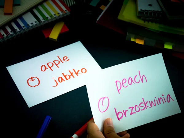 Uczenia się nowego języka, co oryginalne karty Flash; Polski — Zdjęcie stockowe
