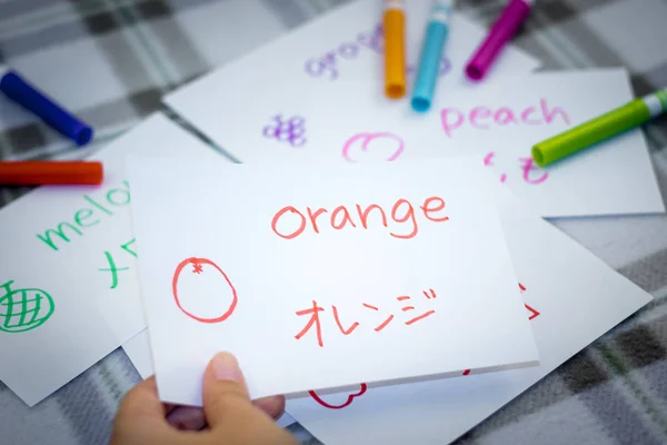 Japanese; Learning New Language with Fruits Name Flash Cards