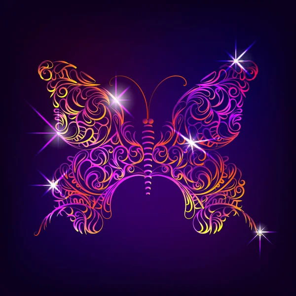 Mariposa con patrón ornamental decorativo en estilo garabato — Vector de stock