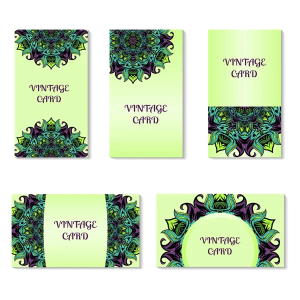 Conjunto de tarjetas vectoriales. Patrón ornamental redondo — Vector de stock