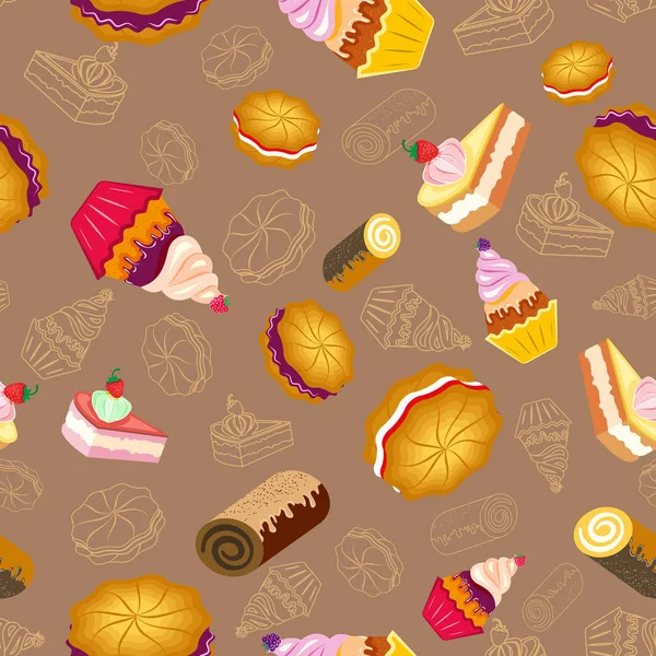 Confection, bakery products. Seamless pattern — Stock Vector