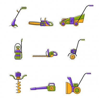 Icons of gardening power tools  clipart