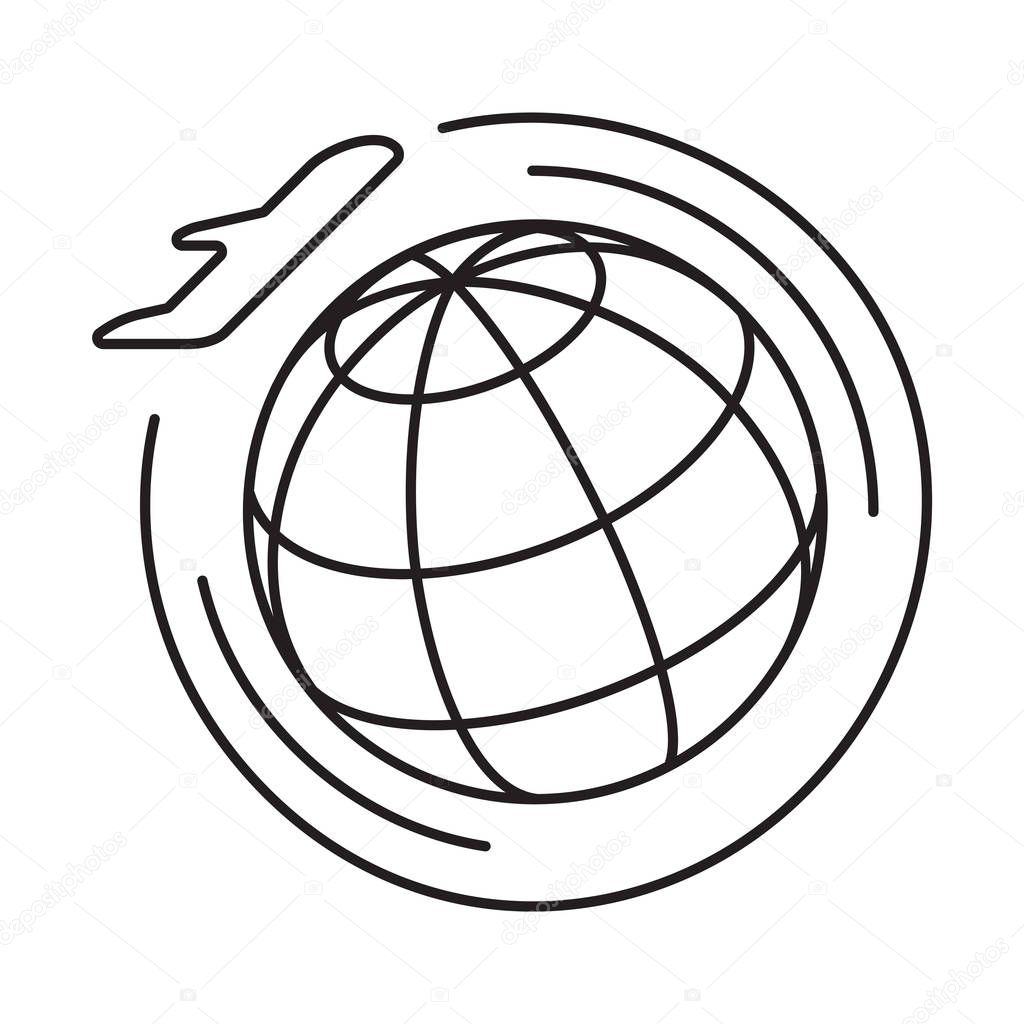 Line icon round the world flights