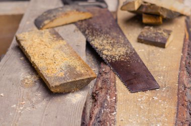 talaş ve odun parçaları ile gördüm.