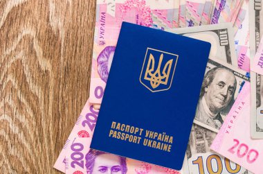 Belge ve damgalar ve işaretleri ile dolar ve hrivna Ukrayna pasaportu