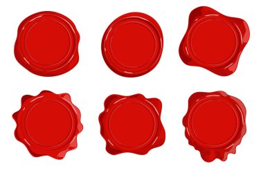 Cila vektör simgelerini damgalar. Dekoratif mum mühür posta pulu beyaza izole edilmiş. Geçmişe dönük mühür damgası sertifika ve belge için ayarlanmış vektör.