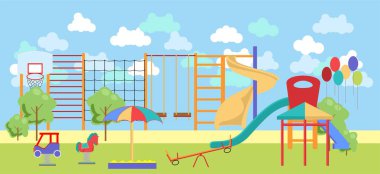 Çocuk parkı arka planı açık hava aktiviteleri için. Park yeri. Oyun ve spor.