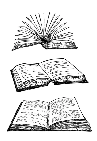 Sbírka vektorů knih. Knihy připraveny. Otevřené a zavřené knihy, jedna kniha izolovaná na bílém pozadí. Knihovna, knihkupectví — Stockový vektor