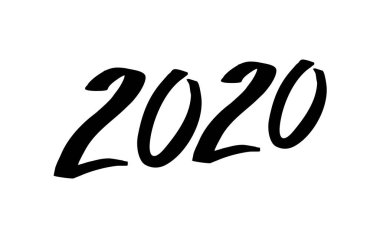 El çizimi vektör harfleri kaligrafi siyah numara metni. 2020 yılı. Mutlu yıllar tebrik kartı. Modern Noel