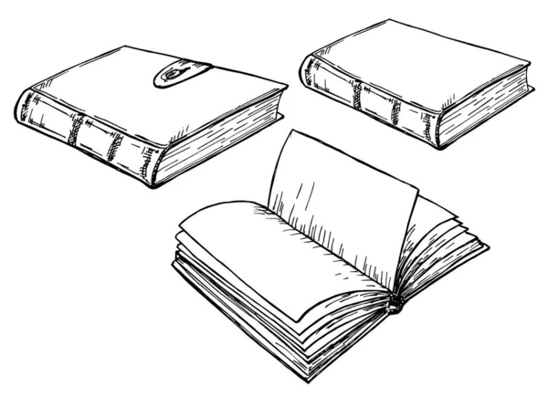 Schetsboeken. Vintage handtekeningenstapel van boek. Bibliotheek literatuur onderwijs symbolen — Stockvector