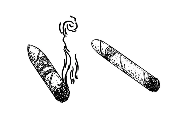 Los cigarros establecen ilustración vectorial de grabado. Imitación de estilo de boceto. Imagen dibujada a mano en blanco y negro . — Vector de stock
