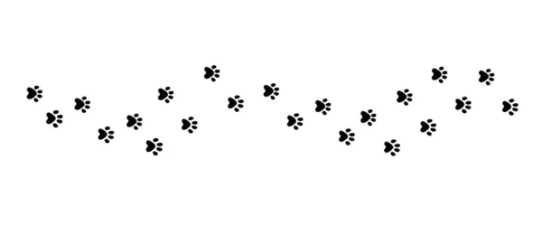 동물의 발자국이야. 개 또는 고양이발은 흰색 배경에 분리 된 임의의 프린트 벡터를 걷는다. 오솔길 야생 동물, 발자국 실루엣 그림 — 스톡 벡터